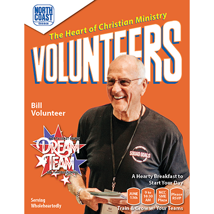 Flyer promoting a training party for volunteers